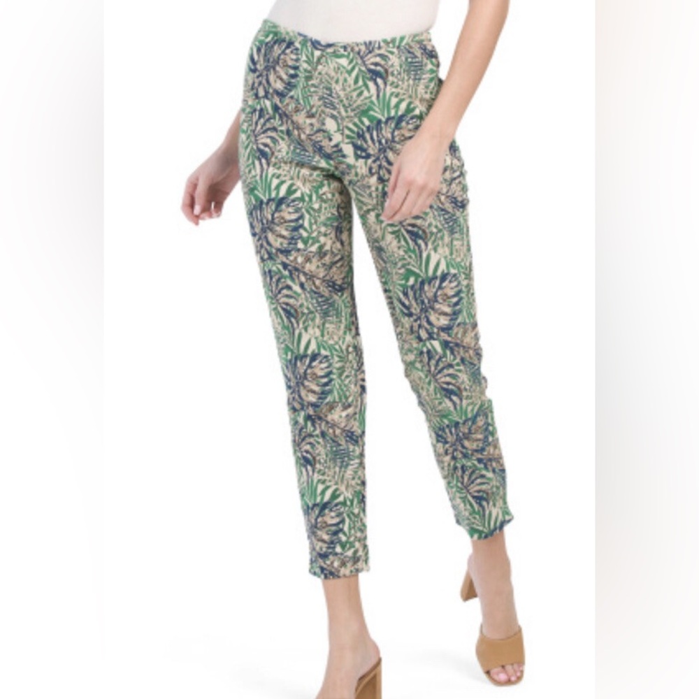 J. McLaughlin Margot Botanical Jacquard Blue/Green Pants women’s size‎ 2